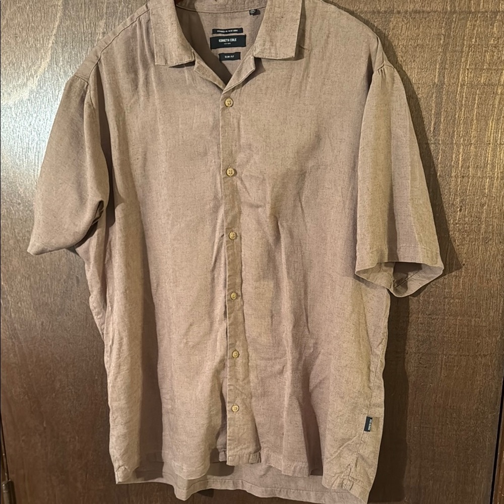 Mens XXL Brown linen Lyocell button up shirt